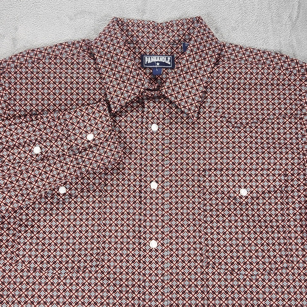 Panhandle Shirt Mens Large Red Geometric Print Western Pearl Snap Long Sleeve